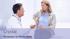  Presentation with healthcare workers - Slides featuring patient suffering from stomach ache while consulting doctor in clinic background and a light blue colored foreground