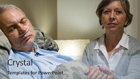  Presentation with caring hands - Slide deck having patient support - caring wife holding sick senior background and a light blue colored foreground