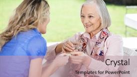  Presentation with medicines - Colorful PPT theme enhanced with patient support - granddaughter giving medicines to happy backdrop and a coral colored foreground