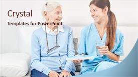  Presentation with senior citizen - Cool new presentation theme with patient taking drugs - female nurse gives senior citizen backdrop and a lemonade colored foreground