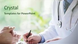  Presentation with taking notes - Presentation design having patient taking notes in medical background and a soft green colored foreground