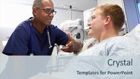  Presentation with emergency room - Amazing presentation theme having patient talking to male nurse backdrop and a sky blue colored foreground