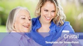  Presentation with senior care - PPT theme enhanced with patient teaching - care aid helping senior woman background and a teal colored foreground