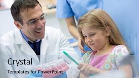  Presentation with group of three young girl - Colorful presentation theme enhanced with patient teaching - dentist teaches young girl properly backdrop and a light blue colored foreground