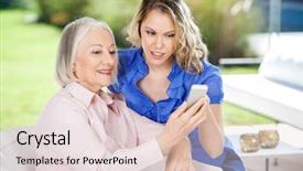  Presentation with nursing - Beautiful presentation theme featuring patient teaching - granddaughter assisting senior woman backdrop and a lemonade colored foreground