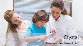  Presentation with dental pediatric - Presentation enhanced with patient teaching - pediatric dentist showing little boy background and a light gray colored foreground