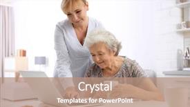  Presentation with caregiver - PPT theme consisting of patient teaching - senior woman and caregiver background and a coral colored foreground