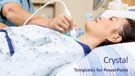  Presentation with gland - Slide deck consisting of patient undergoing ultrasound of thyroid background and a sky blue colored foreground