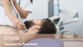  Presentation with thyroid - Presentation design featuring patient undergoing ultrasound of thyroid background and a coral colored foreground