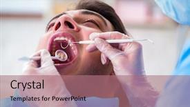  Presentation with dentist - Slide set with patient visiting dentist for regular background and a coral colored foreground