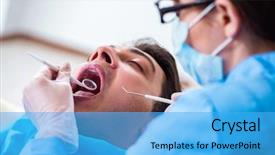  Presentation with dentist - Cool new presentation design with patient visiting dentist for regular backdrop and a light blue colored foreground
