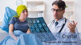  Presentation with doctor and patient medical consultation - Audience pleasing slide deck consisting of patient visiting doctor for medical backdrop and a teal colored foreground