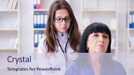  Presentation with patient check up tecnology - Presentation design consisting of patient visiting doctor for regular background and a lemonade colored foreground