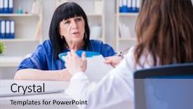  Presentation with patient check up tecnology - Slide set consisting of patient visiting doctor for regular background and a lemonade colored foreground