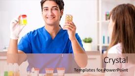  Presentation with urine - Cool new presentation design with patient visiting doctor for urine backdrop and a coral colored foreground