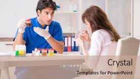  Presentation with urine - Presentation theme consisting of patient visiting doctor for urine background and a coral colored foreground