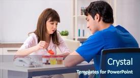  Presentation with urine - Colorful presentation theme enhanced with patient visiting doctor for urine backdrop and a ocean colored foreground