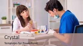  Presentation with urine - Slide set featuring patient visiting doctor for urine background and a coral colored foreground