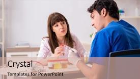  Presentation with urine - Audience pleasing slide set consisting of patient visiting doctor for urine backdrop and a coral colored foreground