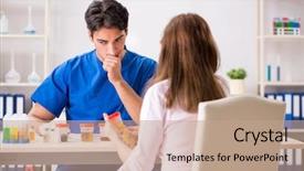  Presentation with urine - Presentation design featuring patient visiting doctor for urine background and a coral colored foreground