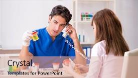  Presentation with urine - Presentation theme featuring patient visiting doctor for urine background and a coral colored foreground