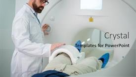  Presentation with mri - Cool new slide deck with patient visiting mri procedure in a hospital backdrop and a light gray colored foreground