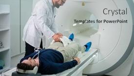  Presentation with mri - Presentation design consisting of patient visiting mri procedure in a hospital background and a light gray colored foreground