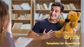  Presentation with psychiatrist - Theme having patient visiting psychiatrist doctor for examination background and a tawny brown colored foreground