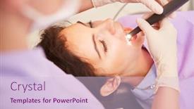  Presentation with drill - Slide set consisting of patient with a toothache is treated by the dentist with a drill against caries background and a lemonade colored foreground