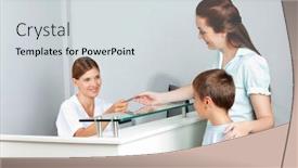  Presentation with electronic card - Colorful PPT layouts enhanced with patient-with-child-hands-electronic backdrop and a light gray colored foreground