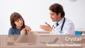  Presentation with doctor patient relations - Colorful PPT theme enhanced with patient with hearing problem visiting backdrop and a coral colored foreground