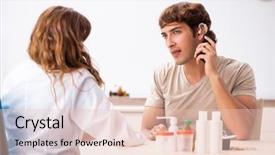  Presentation with doctor patient relations - Beautiful slide set featuring patient with hearing problem visiting backdrop and a lemonade colored foreground