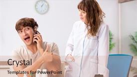  Presentation with hearing - Colorful PPT theme enhanced with patient with hearing problem visiting backdrop and a coral colored foreground