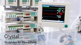  Presentation with patient monitor - PPT theme featuring cover - glossy translucent wave template line background and a white colored foreground