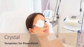  Presentation with laser therapy - Presentation theme featuring patient-with-safety-glasses-waiting background and a coral colored foreground