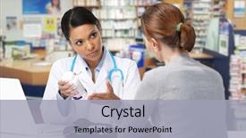  Presentation with asian doctor - Beautiful PPT theme featuring patient woman over pharmacy backdrop and a light gray colored foreground