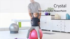  Presentation with physiotherapist - PPT layouts consisting of exercise ball - physiotherapist working with patient background and a sky blue colored foreground