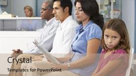  Presentation with waiting room - PPT theme with patients in doctors waiting room background and a coral colored foreground