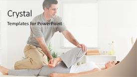  Presentation with chiropractor - Theme enhanced with patients massage - chiropractor is stretching a female background and a white colored foreground