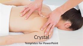  Presentation with physiotherapist - Theme having patients massage - close-up of male physiotherapist massaging background and a lemonade colored foreground