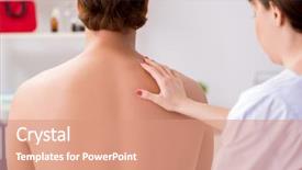  Presentation with chiropractor - PPT layouts with patients massage - young female doctor chiropractor massaging background and a coral colored foreground