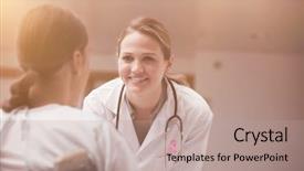  Presentation with breast cancer awareness - Colorful PPT theme enhanced with patients mobility - breast cancer awareness ribbon backdrop and a coral colored foreground