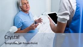  Presentation with digital hospital - Theme consisting of patients mobility - nurse holding digital tablet while background and a light blue colored foreground