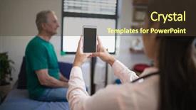  Presentation with female hospital patient - Colorful theme enhanced with patients mobility - rear view of female therapist backdrop and a tawny brown colored foreground