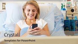  Presentation with moving patient to hospital bed - Colorful PPT theme enhanced with patients mobility - teenage female patient using mobile backdrop and a coral colored foreground