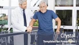  Presentation with senior fitness - Slides having patients theraapies - doctor motivating senior man background and a ocean colored foreground