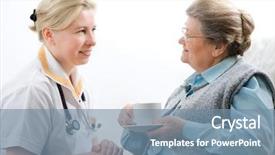  Presentation with caregiver - Beautiful PPT theme featuring patients theraapies - senior woman is visited backdrop and a seafoam green colored foreground