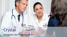  Presentation with doctor and patient medical consultation - Colorful slides enhanced with patients theraapies - young female patient discuss backdrop and a sky blue colored foreground