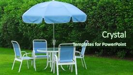  Presentation with green condominium - Amazing PPT theme having patio furniture on green lawn backdrop and a tawny brown colored foreground