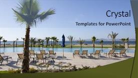  Presentation with person looking out in nature - PPT theme featuring patio looking out towards sea background and a  colored foreground